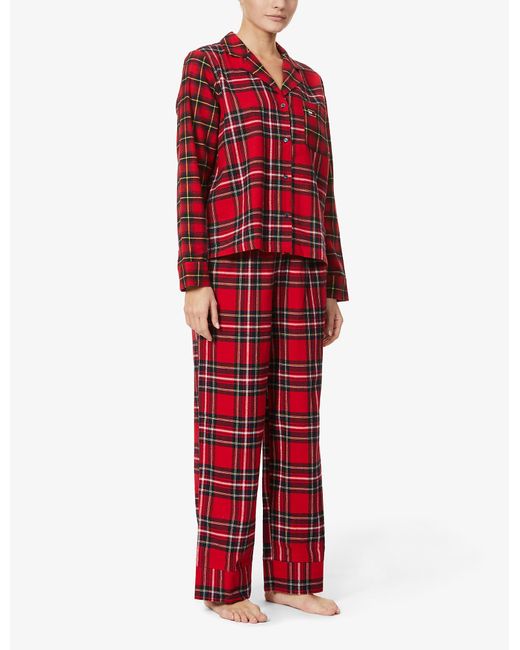 Tommy Hilfiger Red Tartan-print Cotton Flannel Pyjama Set