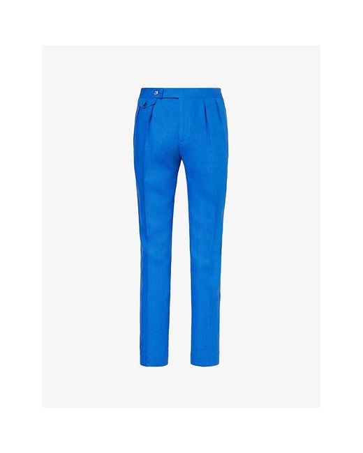 Polo Ralph Lauren Blue Pleated Straight-leg Slim-fit Linen Trousers for men