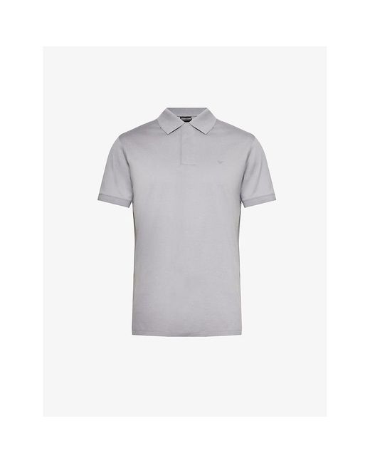 Emporio Armani Gray Logo-embossed Regular-fit Cotton-jersey Polo Shirt for men