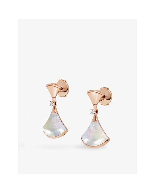 BVLGARI White Divas' Dream 18Ct Rose- 0.07Ct Diamond And Mother-Of-Pearl Earrings