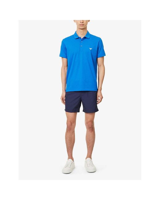 Emporio Armani Blue Essential Logo-embroidered Cotton-jersey Polo Shirt for men
