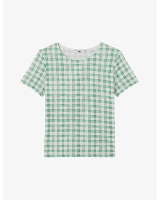 L.K.Bennett Green Calder Gingham-print Short-sleeve Cotton T-shirt