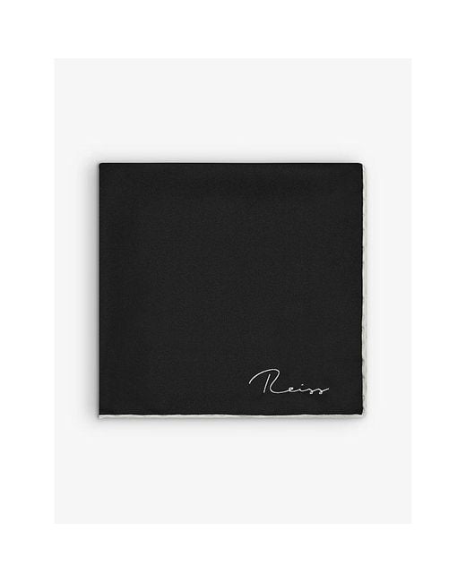 Reiss Black Ceremony Logo-Print Silk Pocket Square for men