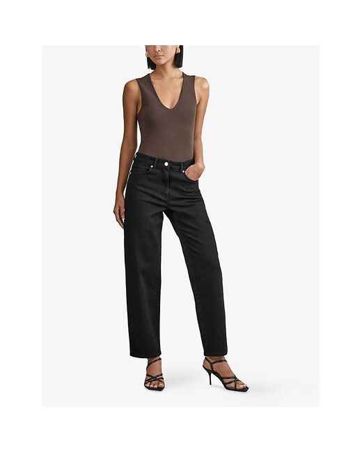 Reiss Black Selin Mid-Rise Straight-Leg Denim Jeans