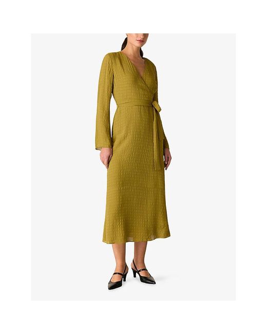 Whistles Green Alex Textured Stretch-Woven Midi Dress