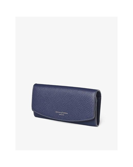 Aspinal Blue Essential Foiled-branding Pebbled-leather Purse