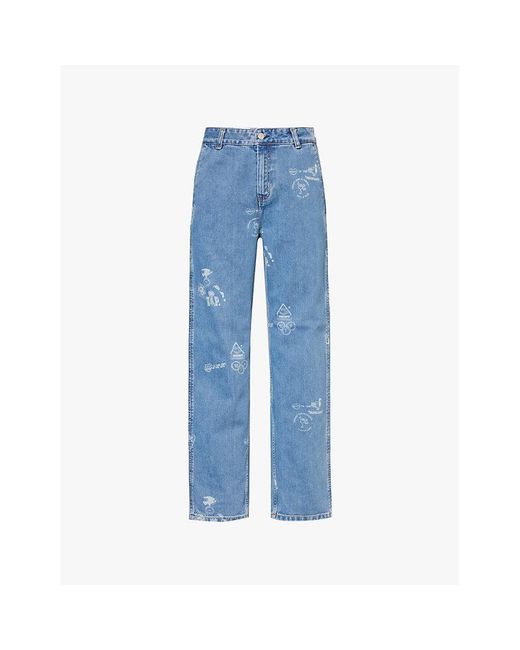 Carhartt Blue Stamp Print Graphic-Print Straight-Leg Organic-Denim Jeans