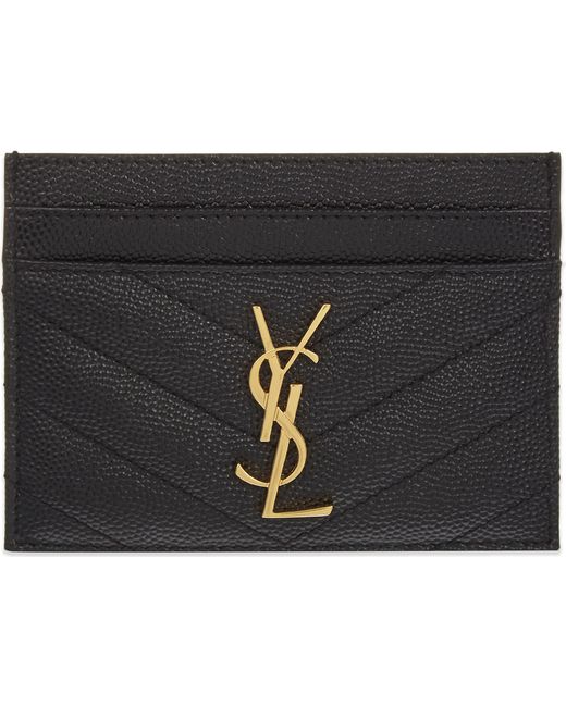 Saint Laurent Monogram Quilted Leather Card Holder in Black | Lyst