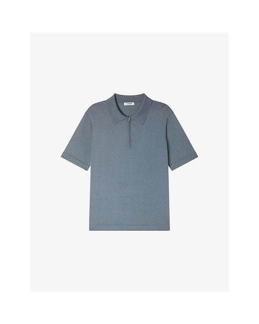 Sandro Blue Zipped Stretch-Woven Polo Shirt for men