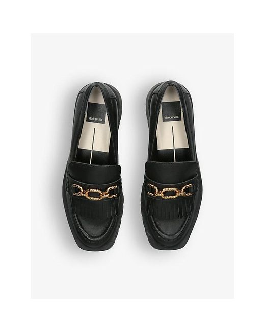 Dolce Vita Black Erna Chain-embellished Fringed Leather Loafers
