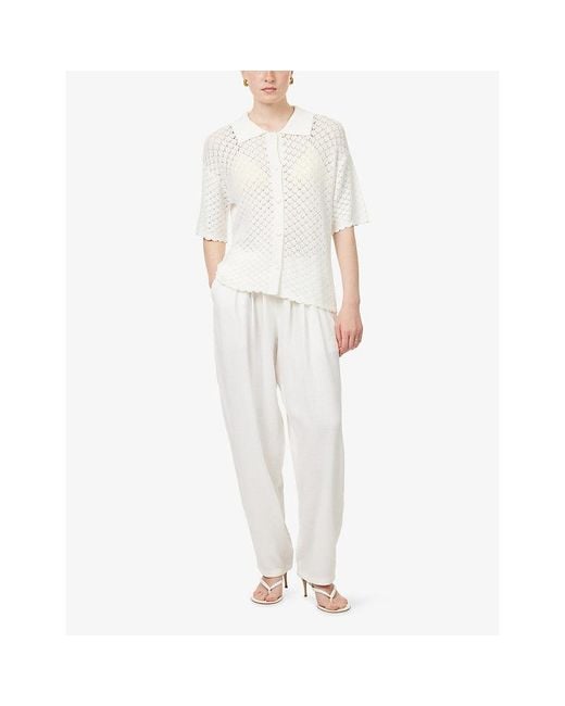 4th & Reckless White Neev Short-Sleeve Crochet-Knit Shirt