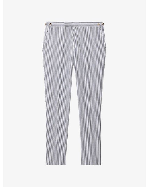 Reiss Gray Barr Stripe-print Slim-fit Cotton Trousers for men