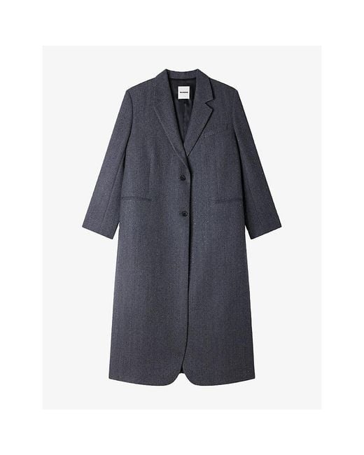 Sandro Blue Rhinestone Long Wool Coat