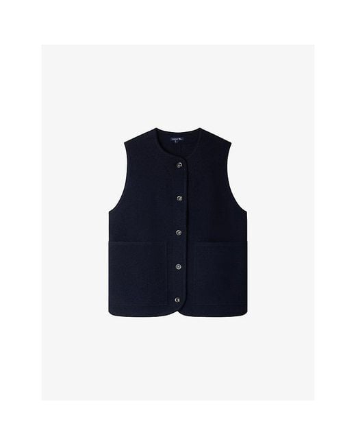 Soeur Blue Chicago Round-Neck Sleeveless Wool Jacket