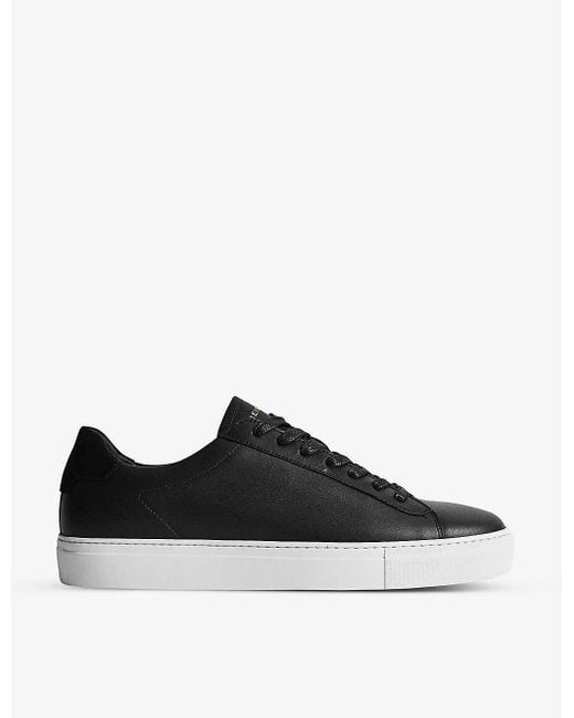 Reiss Black Finley Leather Low-top Trainers for men