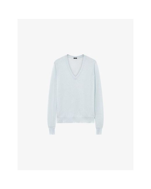 Joseph Blue Cashair V-Neck Cashmere Jumper