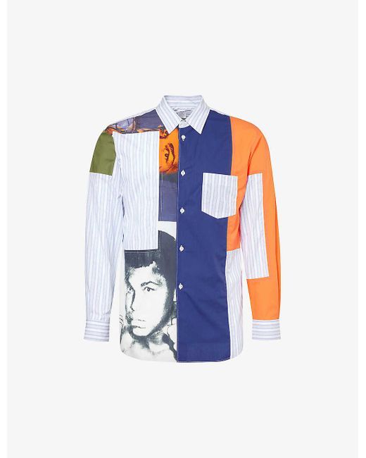 Comme des Garçons Blue Muhammad Ali Contrast-panel Cotton-poplin Shirt for men