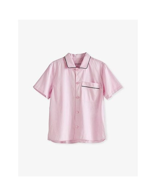 Hay Pink Outline Contrast-Trim Cotton Pyjama Shirt