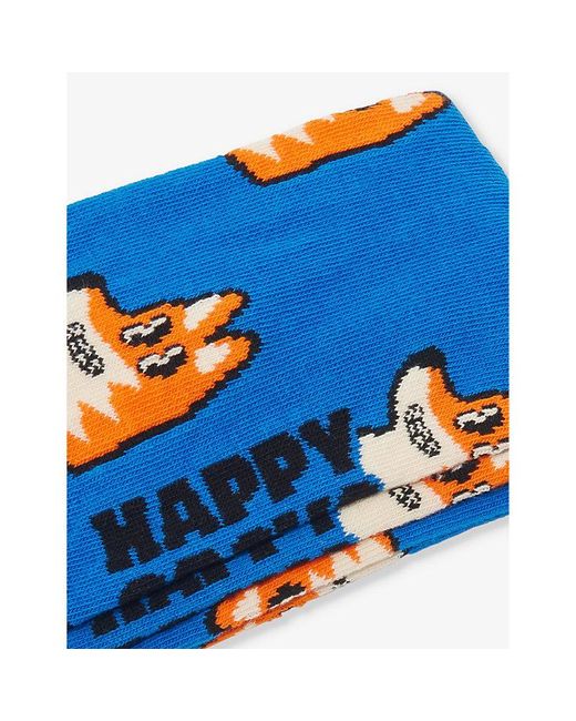 Happy Socks Blue Fox Cotton-Blend Socks for men