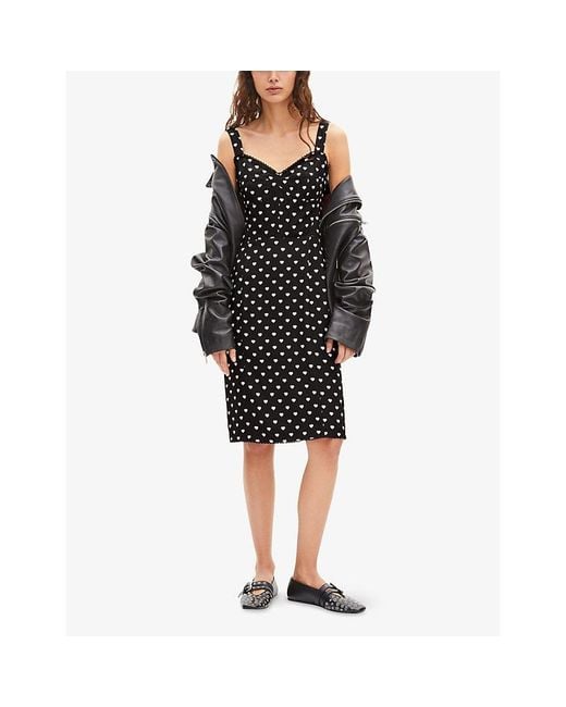 The Kooples Black V-Neck Heart-Print Woven Midi Dress