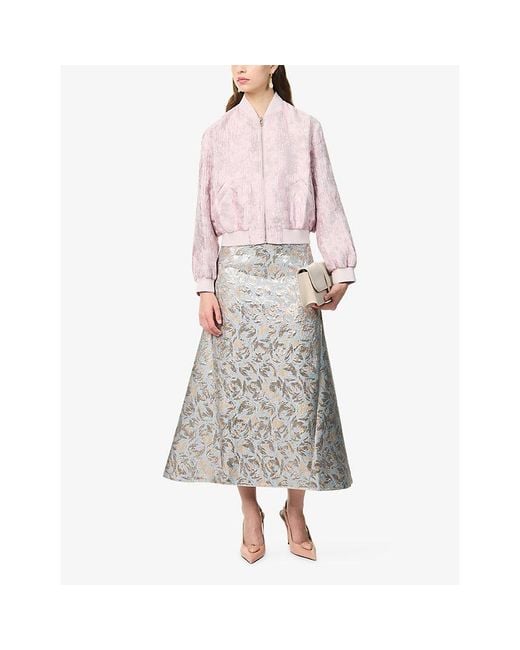 Huishan Zhang Gray Vicky Floral Jacquard Midi Skirt