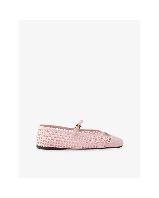 Prada Pink Triangle-Logo Crochet Ballerina Flats