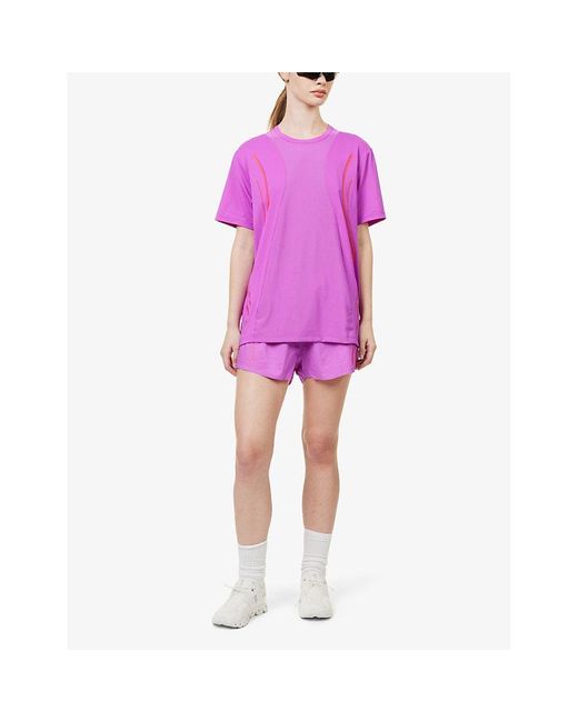 Adidas By Stella McCartney Pink Running Brand-print Stretch-recycled-polyester T-shirt
