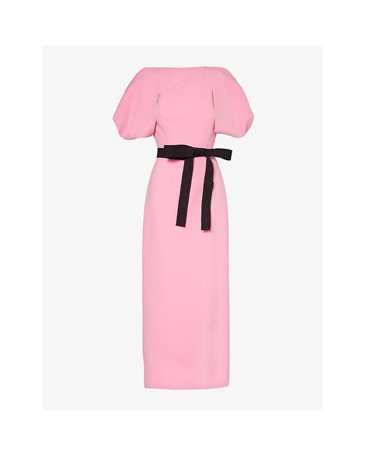 Roksanda Pink Clemente Bow-embellished Woven Maxi Dress
