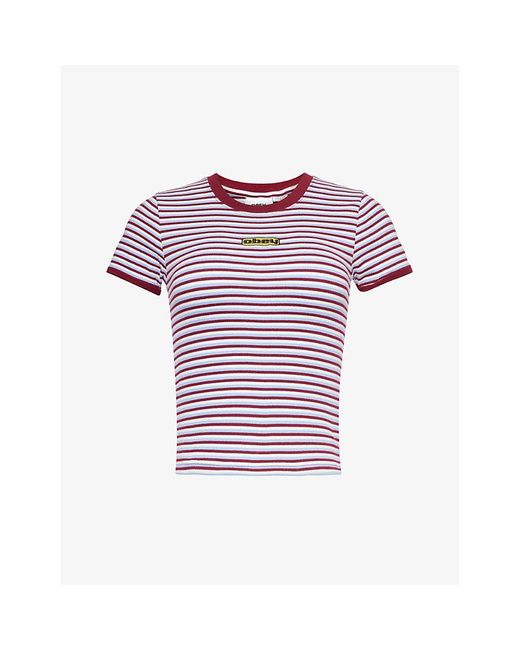 Obey Purple Cypress Striped Cotton-jersey T-shirt
