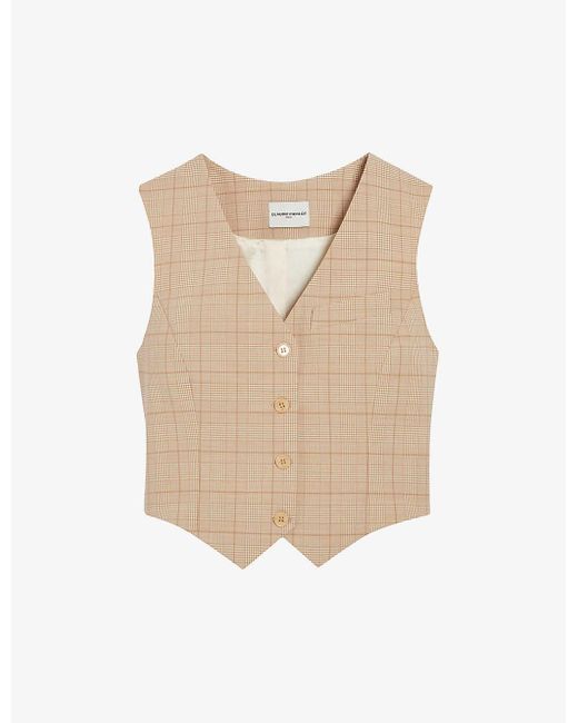 Claudie Pierlot Natural Checked Adjustable-belt Stretch-woven Waistcoat