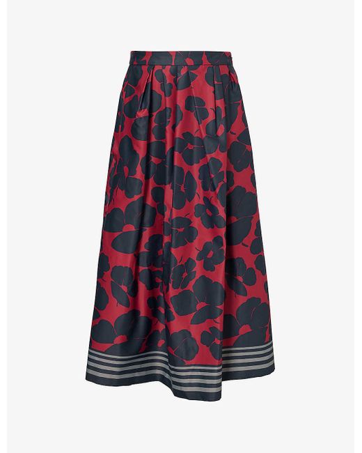 Dries Van Noten Red Soni Floral-print Cotton-blend Midi Skirt