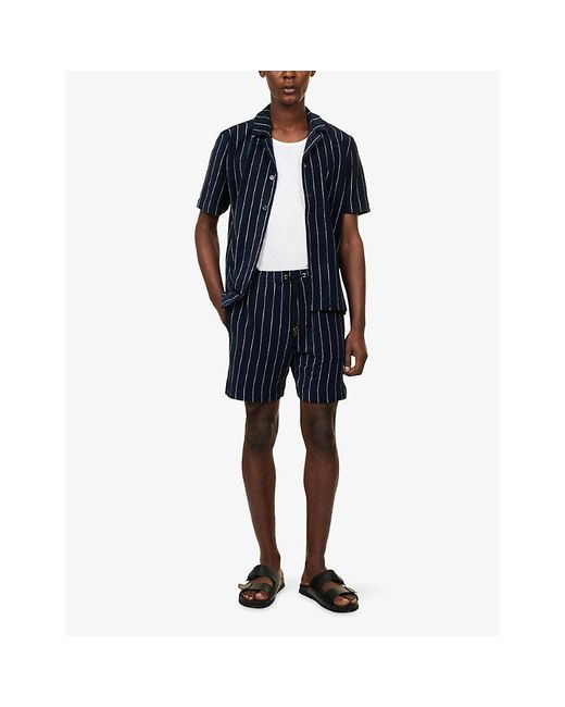 Orlebar Brown Blue Hawkin Striped Cotton Towelling Shirt for men