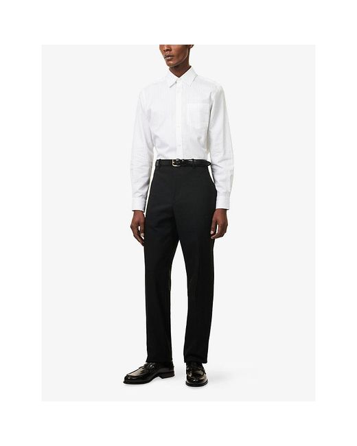 Dunhill White Stripe-Print Pointed-Collar Cotton Shirt for men