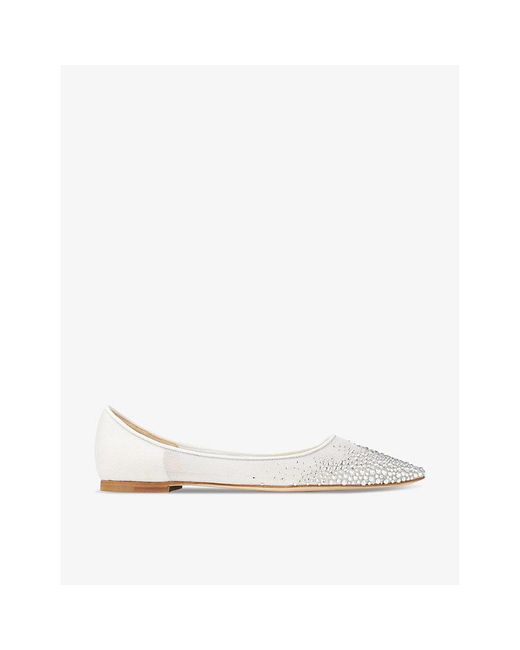 Jimmy Choo White Love Crystal-Embellished Mesh Flats