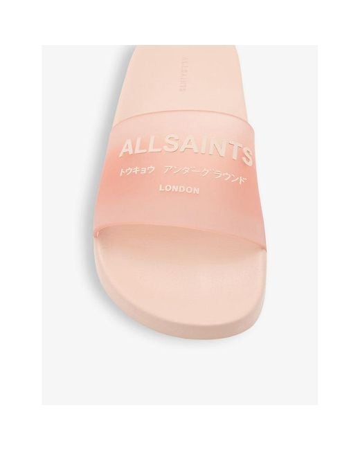 AllSaints Pink Underground Logo-print Flat Rubber Slides