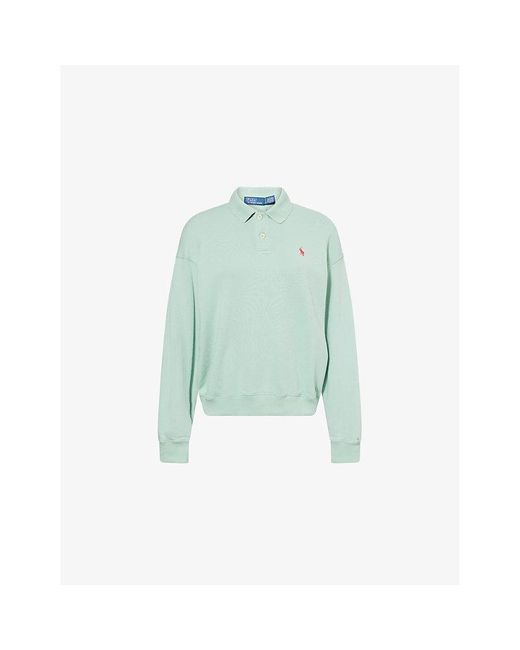 Polo Ralph Lauren Blue Logo-Embroidery Polo-Collar Cotton-Jersey Sweatshirt