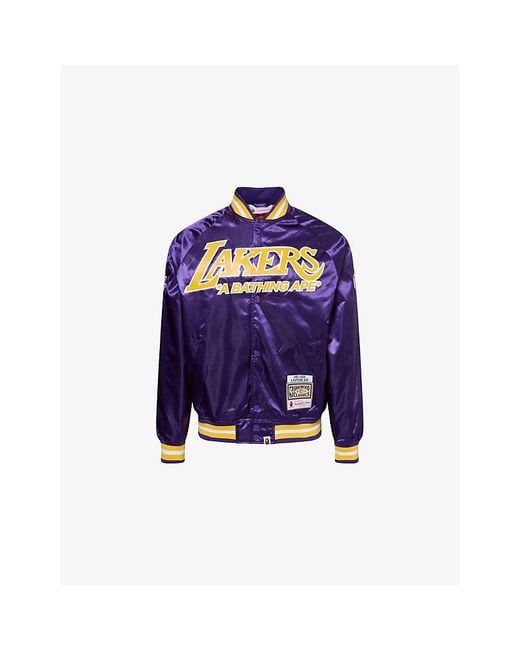 A Bathing Ape Blue Nba Lakers Logo-Embroidered Satin Jacket for men