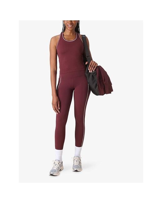 Sweaty Betty Red Power 7/8 Piping Stretch-Jersey Gym Leggings