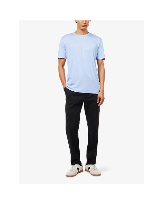 Tom Ford Blue Brand-Embroidery Crewneck Woven T-Shirt for men
