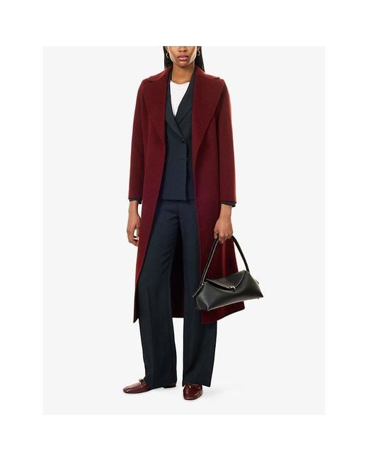 Max Mara Red Drap Long Wool Wrap Coat