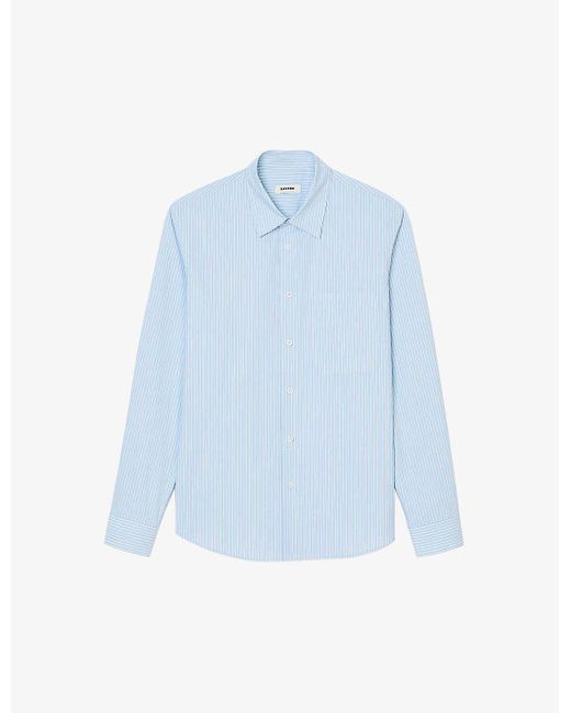 Sandro Blue Stripe-pattern Loose-fit Cotton Shirt for men