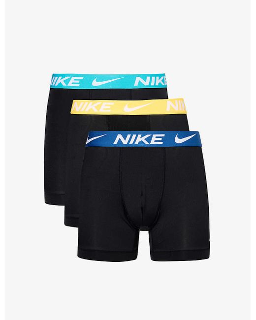 Nike Blue Logo-waistband Pack Of Three Stretch-recycled Polyester Trunks for men