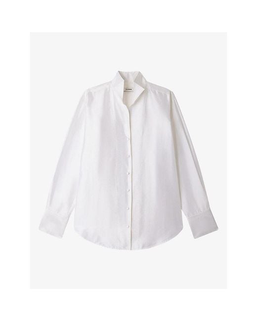 Sandro White Oversized Pointed-Lapel Silk Shirt