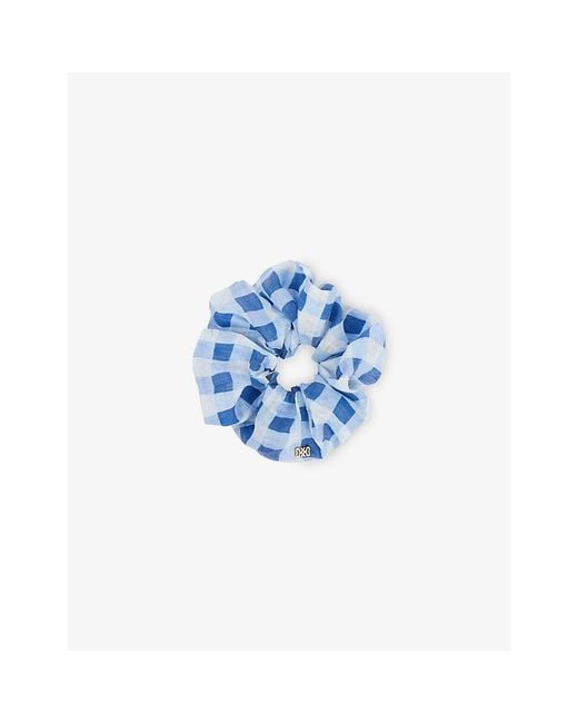 Sandro Blue Gingham-Print Linen-Blend Scrunchie