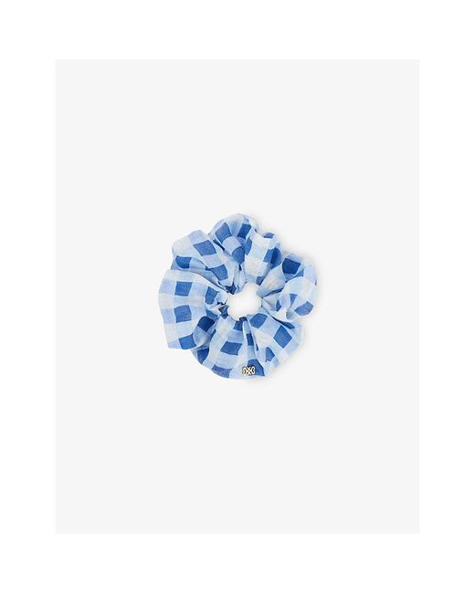 Sandro Blue Gingham-Print Linen-Blend Scrunchie