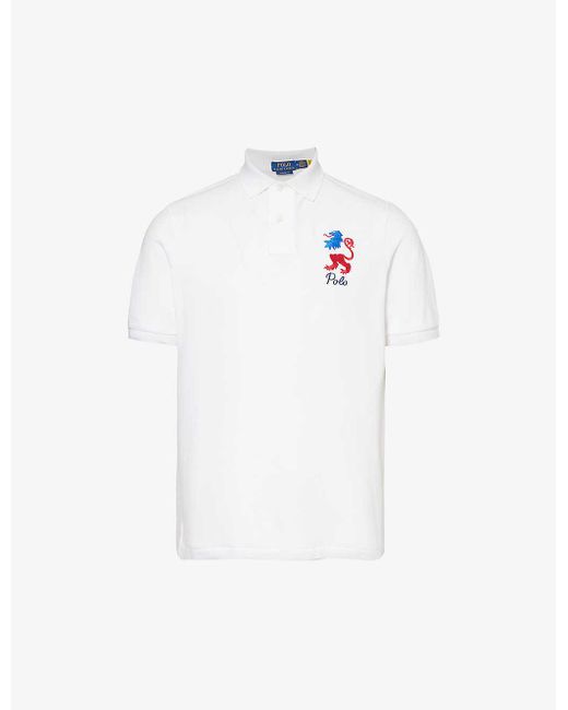 Polo Ralph Lauren White Brand-embroidered Split-hem Cotton Polo Shirt for men