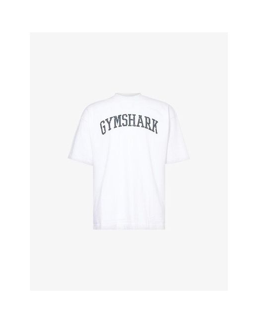 GYMSHARK White Collegiate Logo-Print Oversized Cotton-Jersey T-Shirt for men