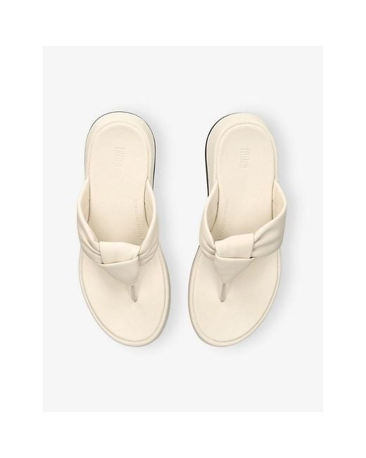 Fitflop White Mode Knot-Strap Leather Flatform Sandals