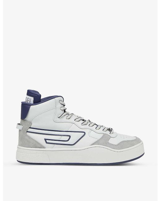 DIESEL S-ukiyo Logo-print Leather Mid-top Trainers in White for Men | Lyst