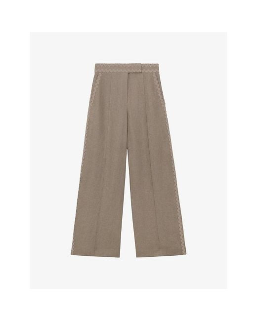 Reiss Brown Mila Wide-Leg High-Rise Linen Trousers